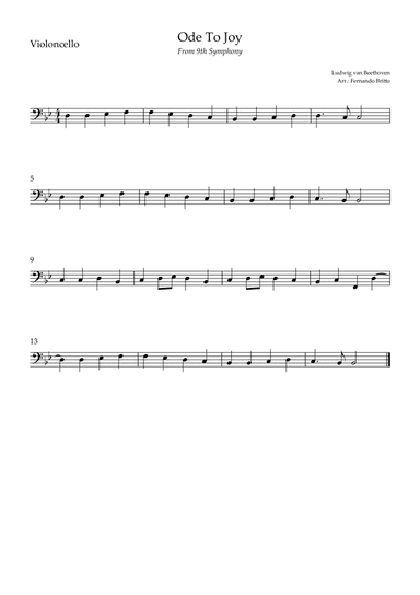 Ode To Joy (from Beethoven's 9th Symphony) for Cello Solo (arr. Fernando Britto)