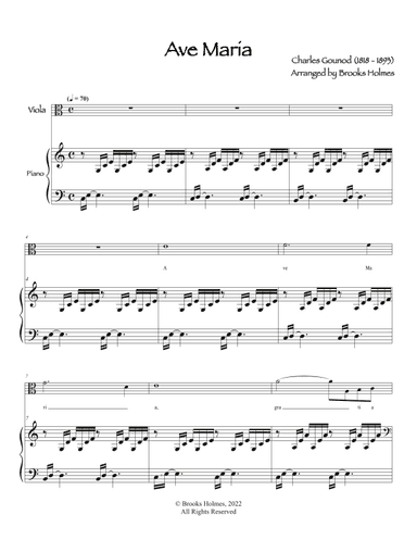 Ave Maria (Bach/Gounod) in C for Viola & Piano (arr. Brooks Holmes)