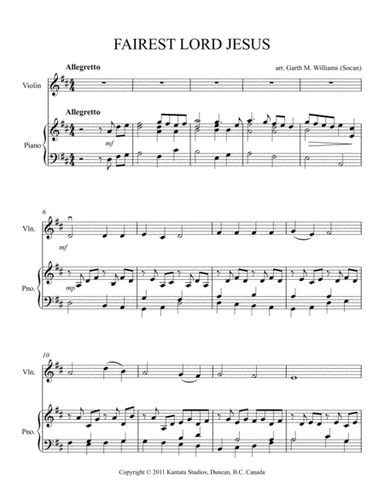 Fairest Lord Jesus for Violin and Piano