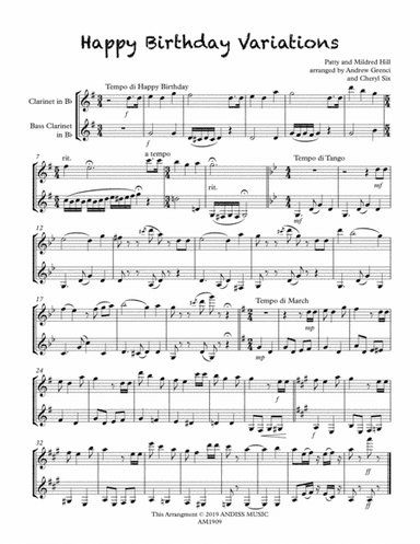 Happy Birthday Variations clarinet duet (arr. Andrew Grenci and Cheryl Six)