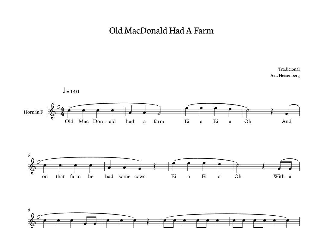 Old MacDonald Had a farm for Horn (arr. Heisenberg)
