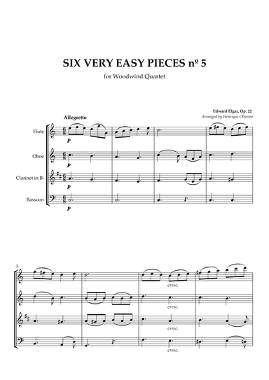Six Very Easy Pieces nº 5 (Allegretto) - For Woodwind Quartet (arr. Henrique Oliveira)