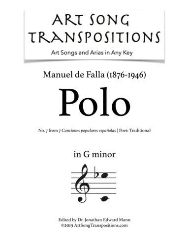 DE FALLA: Polo (transposed to G minor) (arr. ArtSongTranspositions.com)
