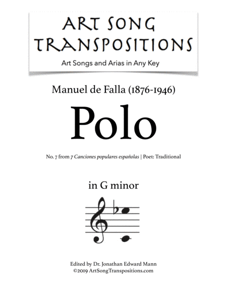 DE FALLA: Polo (transposed to G minor) (arr. ArtSongTranspositions.com)