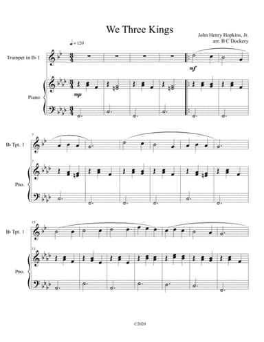 We Three Kings (trumpet solo) with optional piano accompaniment (arr. B C Dockery)