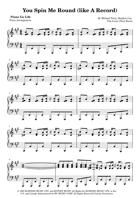 You Spin Me Round (like A Record) (arr. Piano Go Life)