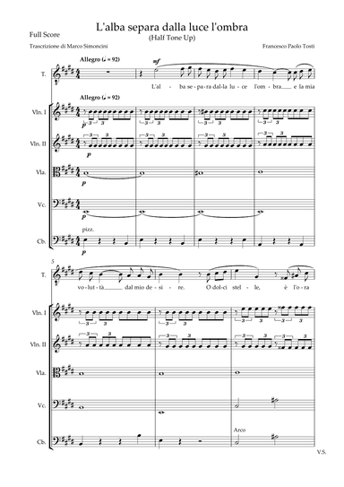 L'Alba separa dalla luce l'ombra - High Voice and String Quintet - (in E) - Full Score and Parts Set (arr. Marco Simoncini)