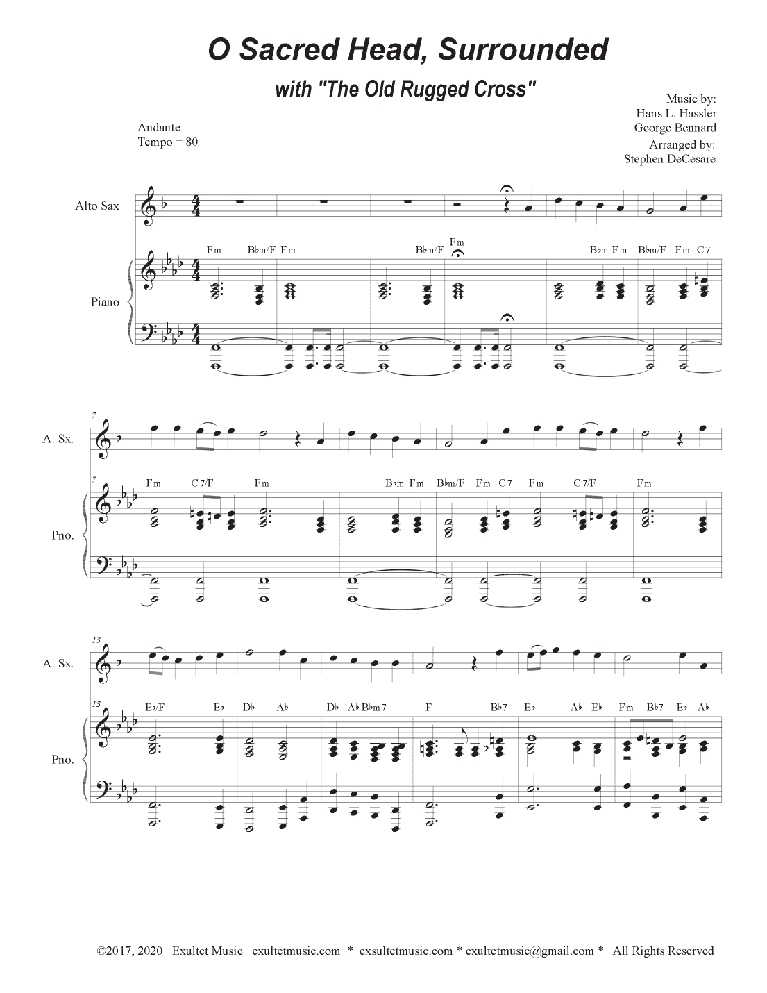 O Sacred Head, Surrounded (with "The Old Rugged Cross") (Alto Saxophone and Piano) (arr. Stephen DeCesare)