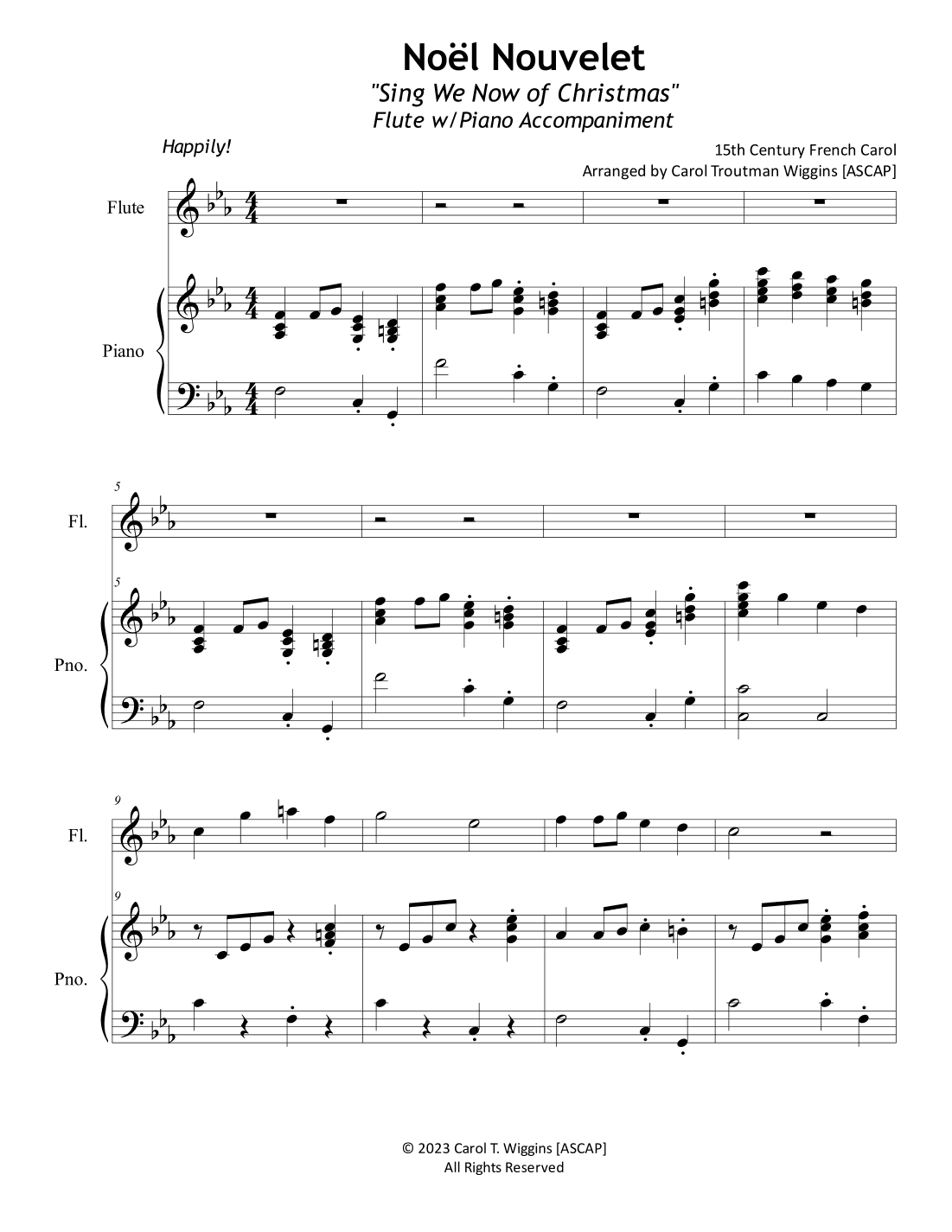 Noël Nouvelet (Sing We Now of Christmas) for Flute w/Piano Accompaniment (arr. Carol Troutman Wiggins)