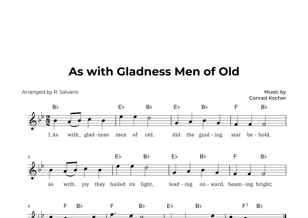As with Gladness Men of Old (Key of B-Flat Major) (arr. R. Salvario)