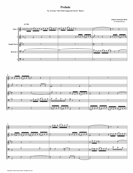 Prelude 23 from Well-Tempered Clavier, Book 1 (Double Reed Quintet) (arr. Richard Byrnes)
