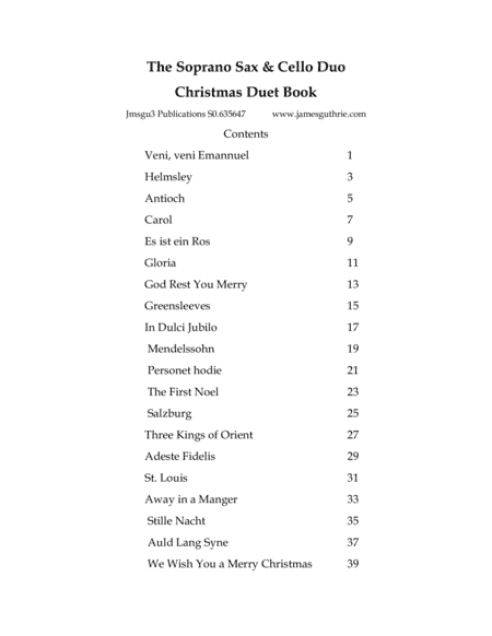 The Soprano Sax & Cello Christmas Duet Book (arr. James M. Guthrie, ASCAP)
