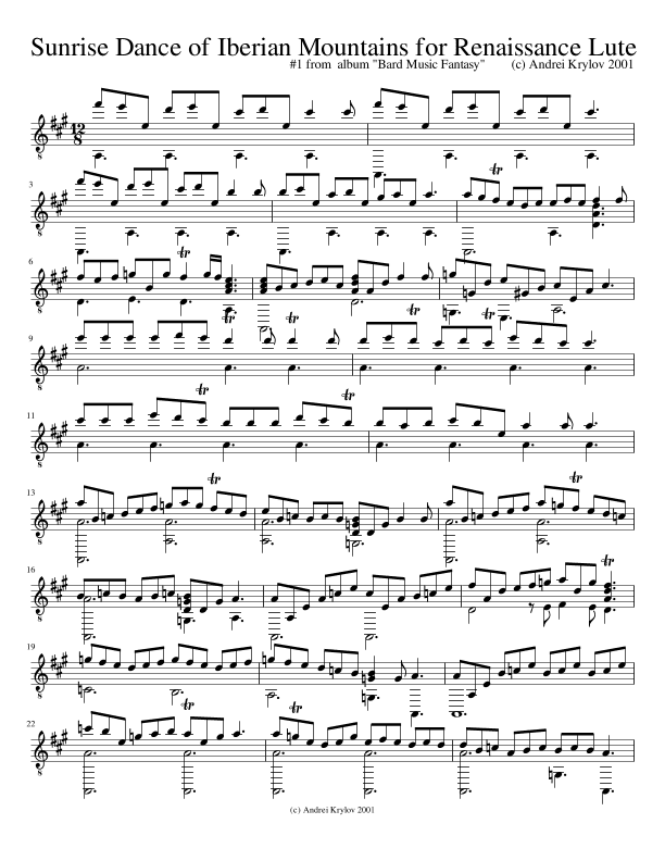 Sunrise Dance of Iberian Mountains for Renaissance Lute