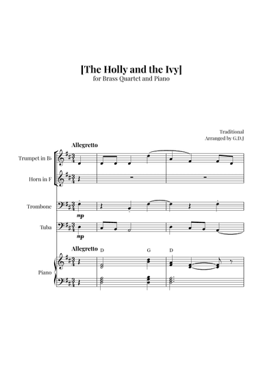 The Holly and the Ivy - Score Only (arr. GDJ)