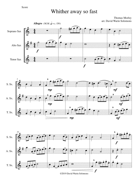 Whither away so fast for saxophone trio (arr. David Warin Solomons)