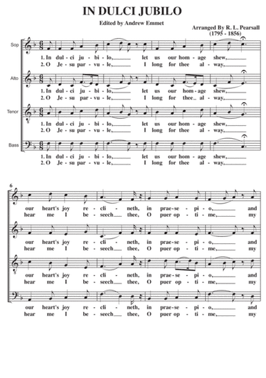 In Dulci Jubilo A Cappella SATB in F (arr. R. L. Pearsall (1795 - 1856))
