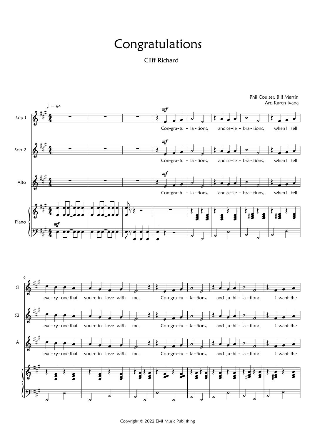 Congratulations (arr. Karen Ivana)