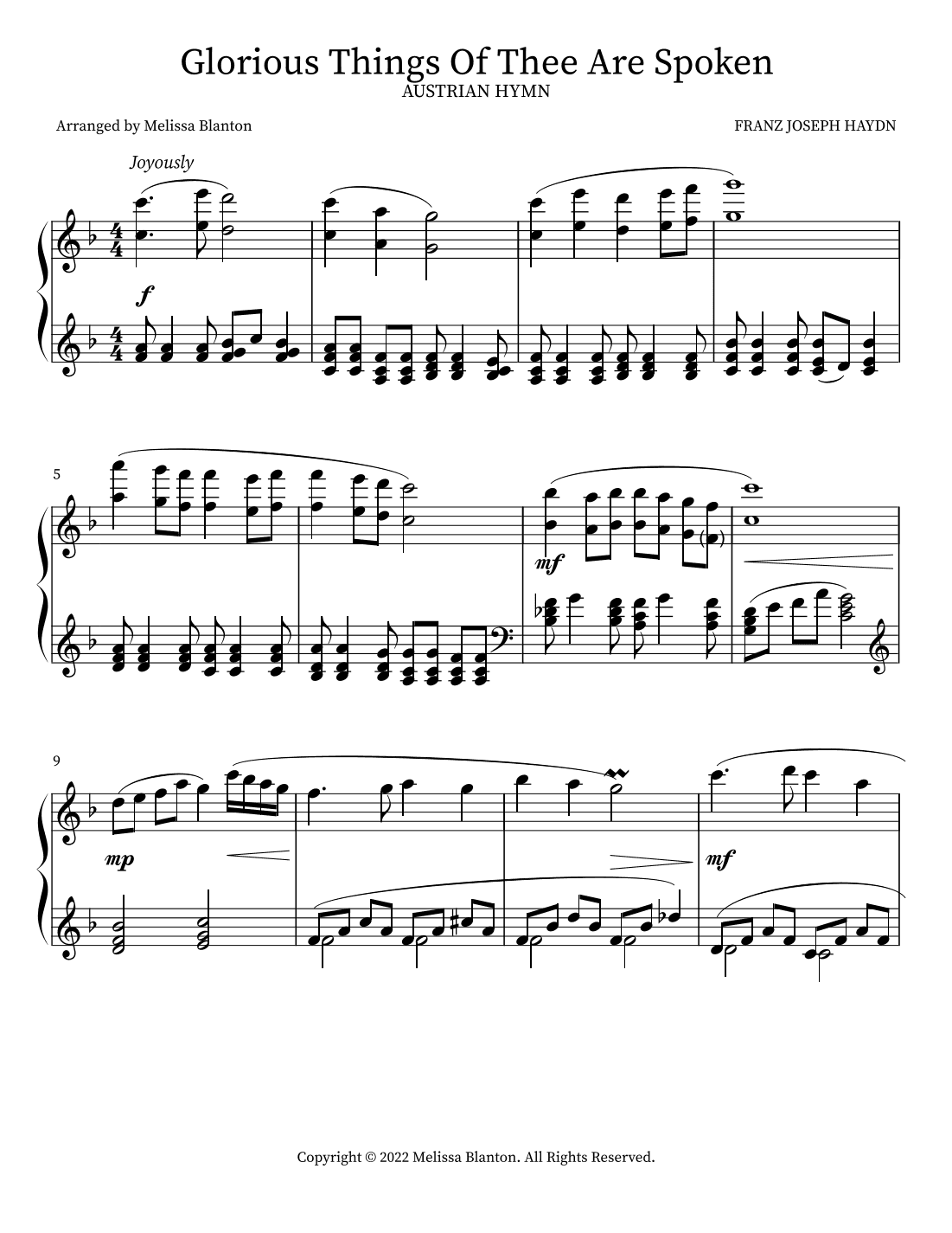 Glorious Things of Thee are Spoken (arr. Melissa Blanton)