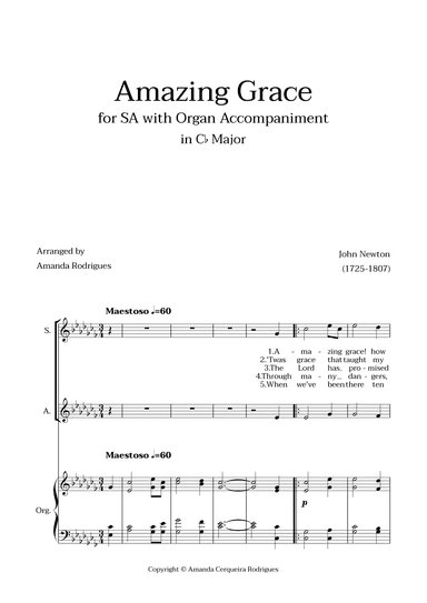 Amazing Grace in Cb Major - SA with Organ Accompaniment (arr. Amanda Cerqueira Rodrigues)