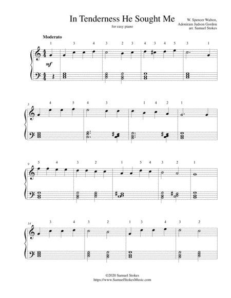In Tenderness He Sought Me - for easy piano (arr. Samuel Stokes)