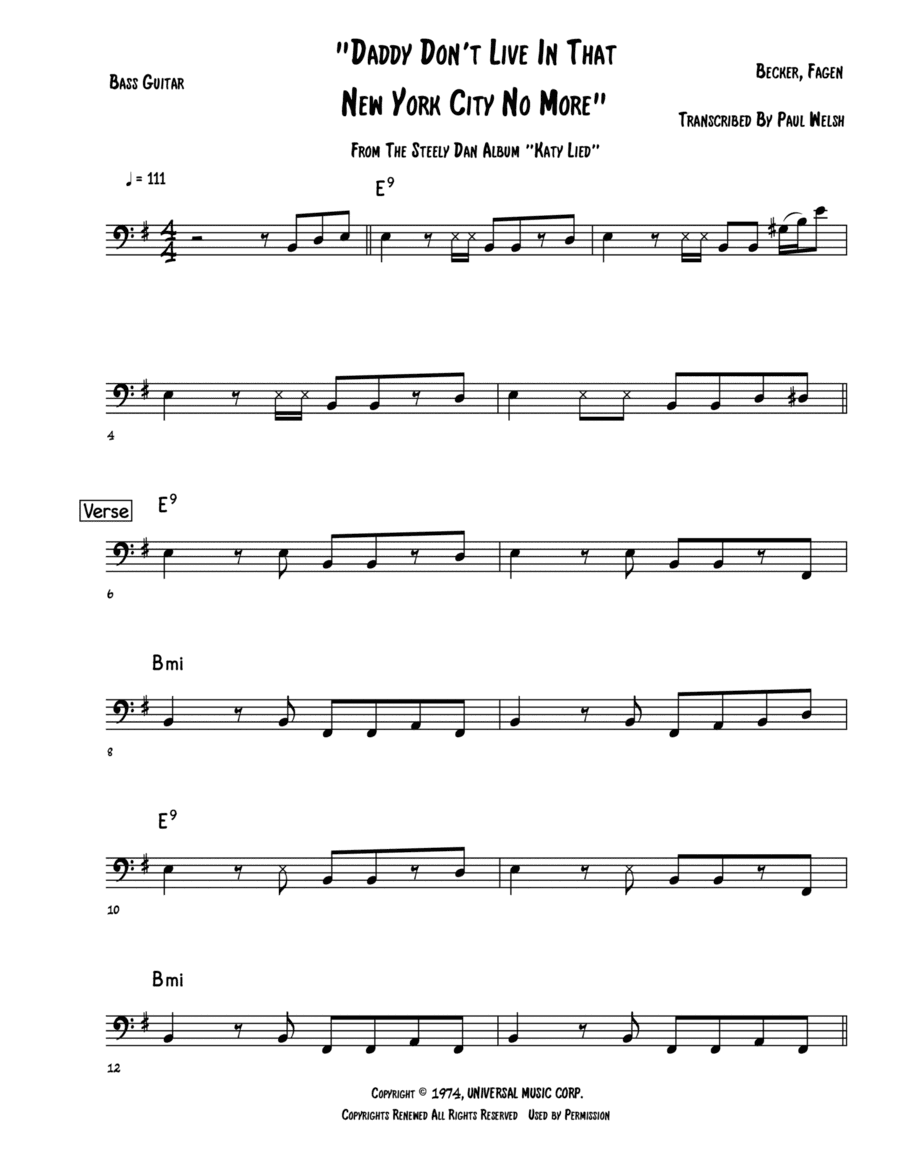 Daddy Don't Live In That New York City No More (arr. Accubass)