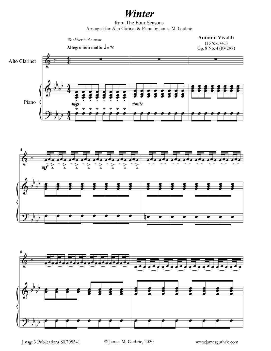 Vivaldi: Winter from the Four Seasons for Alto Clarinet & Piano (arr. James M. Guthrie, ASCAP)