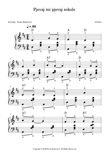 Pjevaj mi pjevaj sokole - D major (arr. Zoran Radanovic)