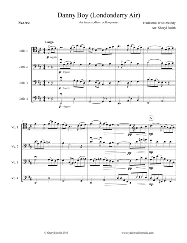 Danny Boy (Londonderry Air) arranged for intermediate/advanced cello quartet (four cellos) (arr. Yellow Cello Music)