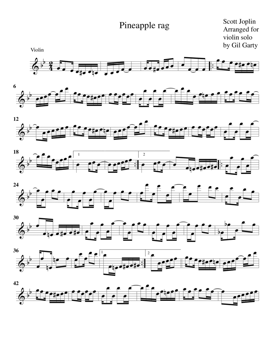 Pineapple rag (arrangement for violin solo) (arr. Gil Garty)