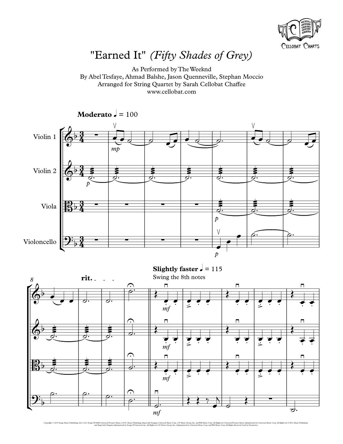 Earned It (fifty Shades Of Grey) (arr. Sarah Cellobat Chaffee)