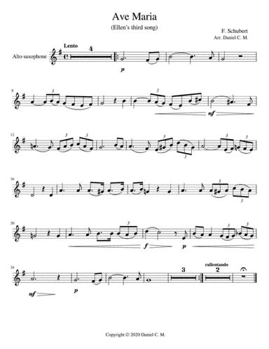Ave Maria for alto saxophone and piano (arr. Daniel C. M.)