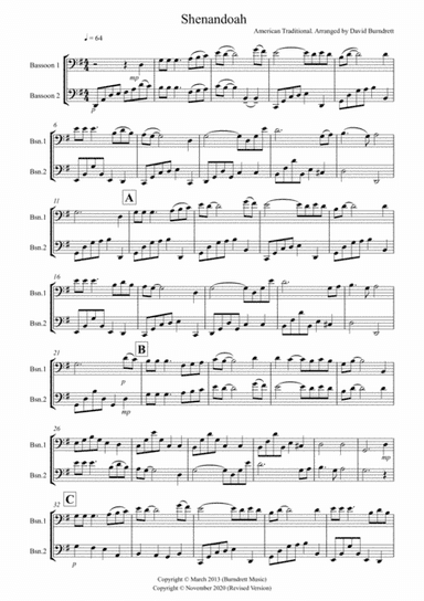 Shenandoah for Bassoon Duet (arr. David Burndrett)