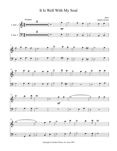 It Is Well With My Soul (treble & bass C duet, parts only) (arr. Sandra Zylstra)