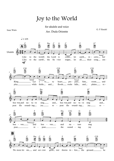 Joy to the World (C major - TABS - with lyrics) (arr. Duda Oriontte)