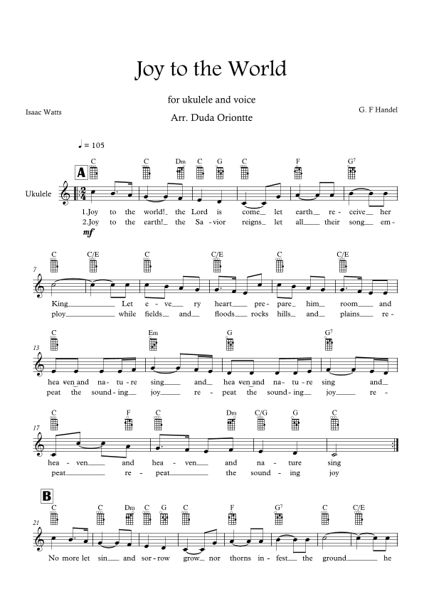Joy to the World (C major - TABS - with lyrics) (arr. Duda Oriontte)