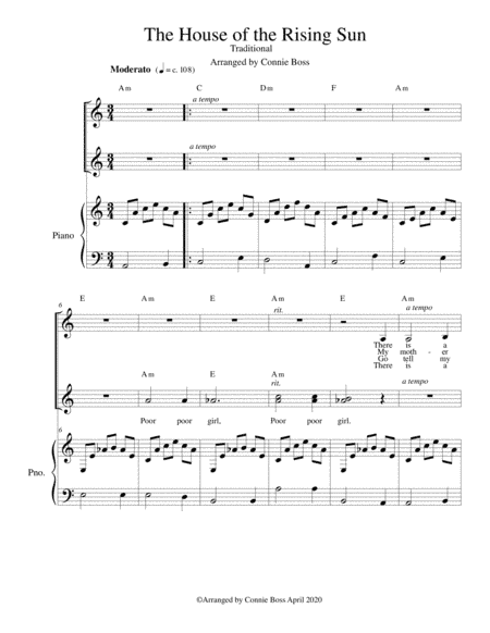 The House of the Rising Sun - trio and piano (arr. Connie Boss)