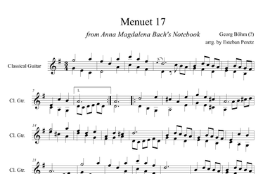 Menuet 17 from Anna Magdalena Bach's Notebook for Classical Guitar (arr. Esteban Peretz)