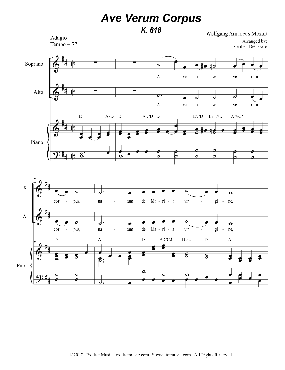 Ave Verum Corpus (Duet for Soprano and Alto solo - Piano Accompaniment) (arr. Stephen DeCesare)
