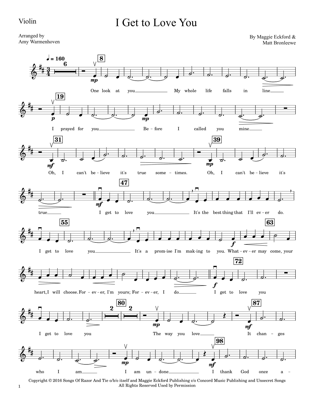 I Get To Love You (arr. Amy Warmenhoven)