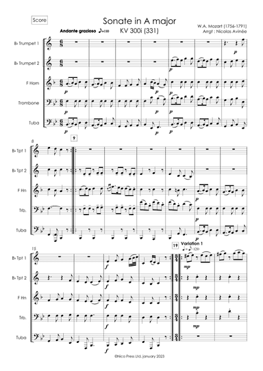 Sonate KV 331 for Brass quintet (arr. Nicolas Avinée)
