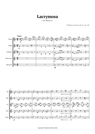Lacrymosa by Mozart for Woodwind Quintet (arr. Ander)