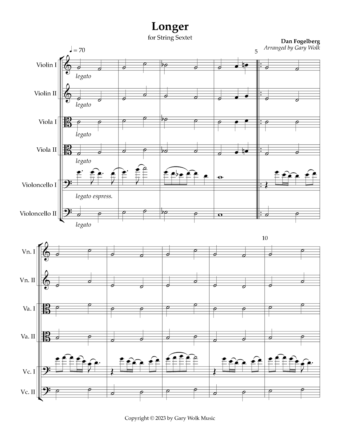 Longer (arr. Gary Wolk)