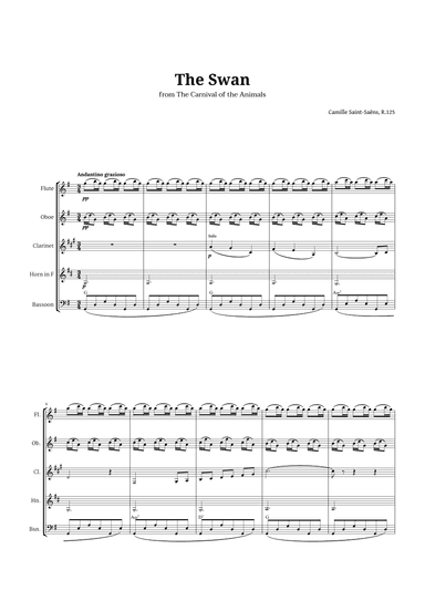 The Swan by Saint-Saëns for Woodwind Quintet with Chords (arr. Langanho)