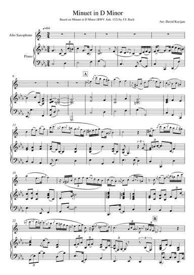 Bach - Minuet in D Minor, BWV Anh. 132 (alto sax & piano) (arr. David Kocijan)