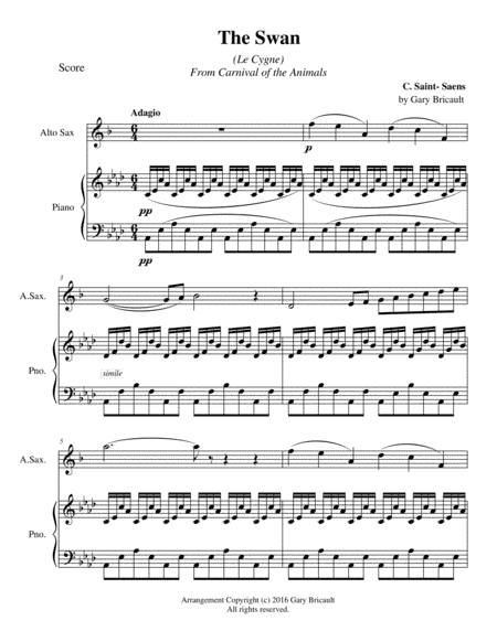 The Swan (Le Cygne) From Carnival of the Animals (arr. Gary Bricault)