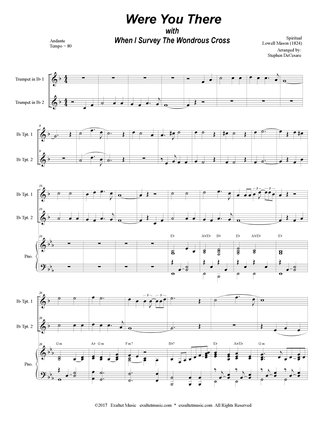 Were You There (with "When I Survey The Wondrous Cross") (Duet for Bb-Trumpet) (arr. Stephen DeCesare)
