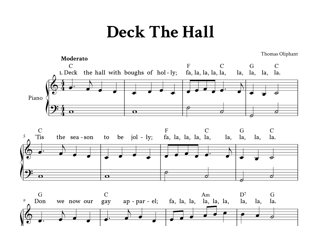 Deck The Hall - Easy Piano in C (with Full Lyrics) (arr. Yuri Noronha)