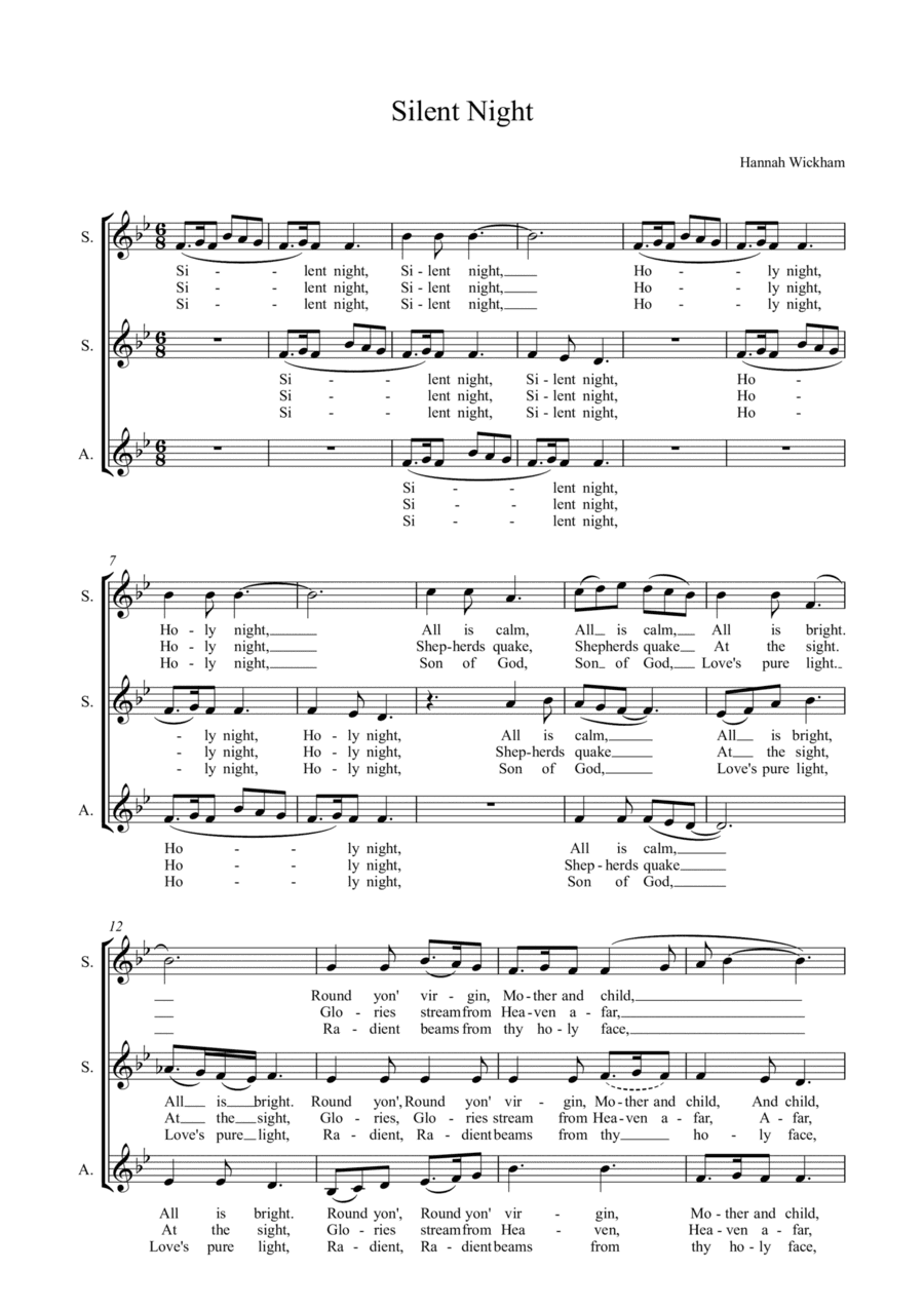 Silent Night SSA a capella showcase version (arr. Hannah Wickham)