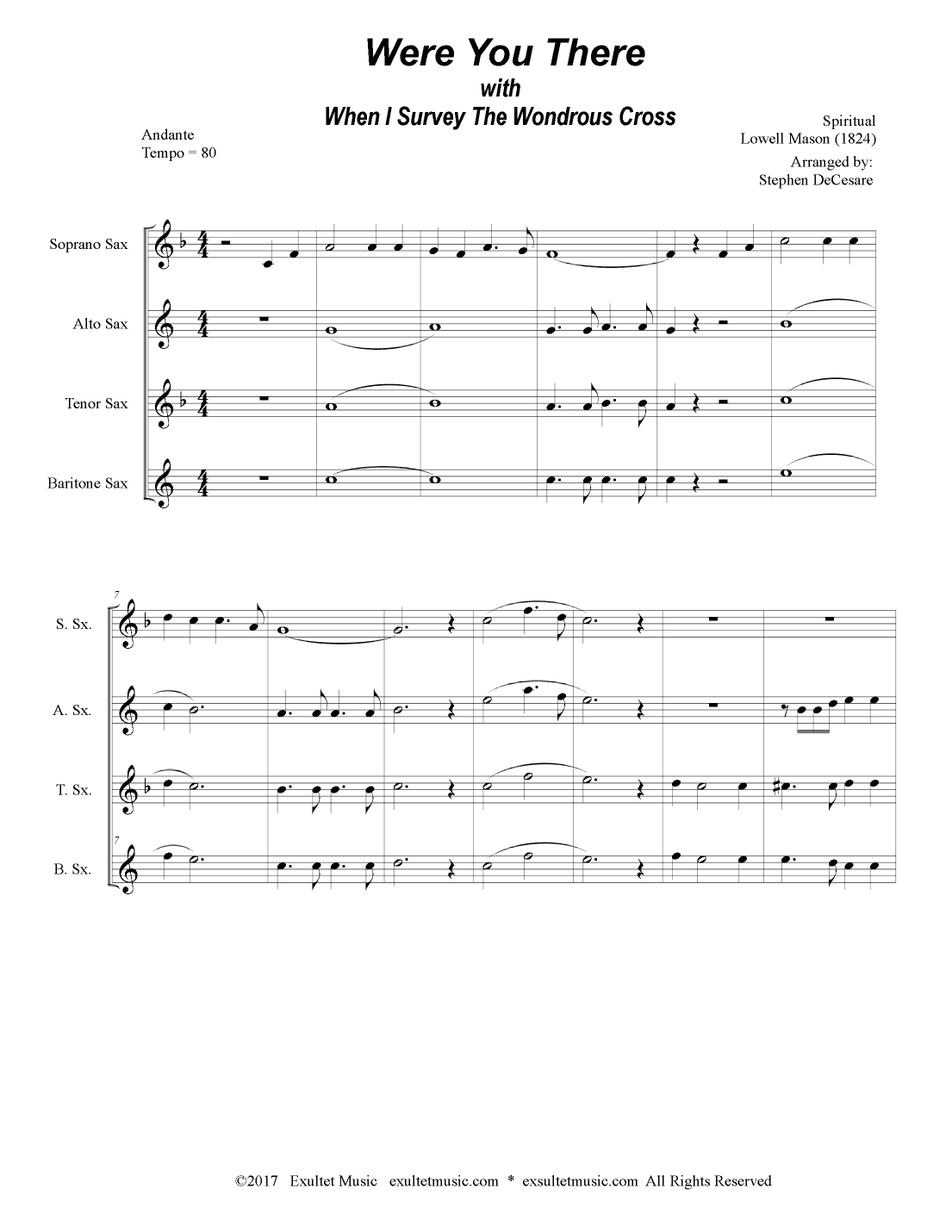 Were You There (with "When I Survey The Wondrous Cross") (Saxophone Quartet and Piano) (arr. Stephen DeCesare)