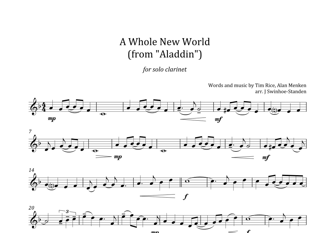 A Whole New World (arr. J Swinhoe-Standen)